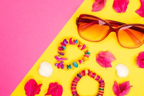 Flat lay summer background or composition Stock Photos