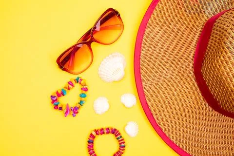 Flat lay summer background or composition Stock Photos