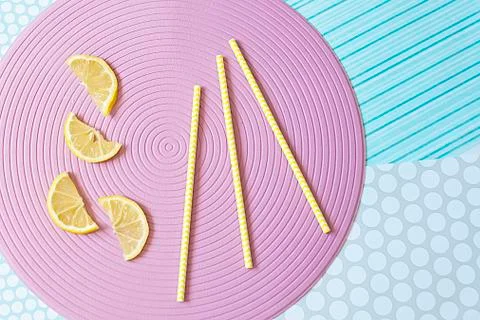 Flat lay, summer, work Stock Photos