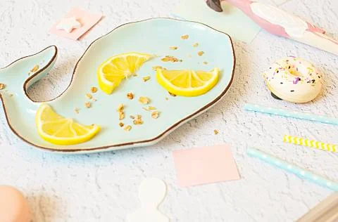 Flat lay, summer, work Stock Photos