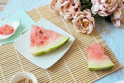 Flat lay, summer, work Stock Photos