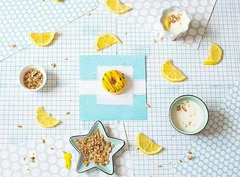 Flat lay, summer, work Stock Photos