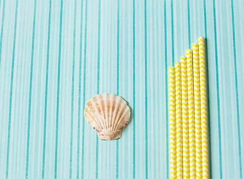 Flat lay, summer, work Stock Photos