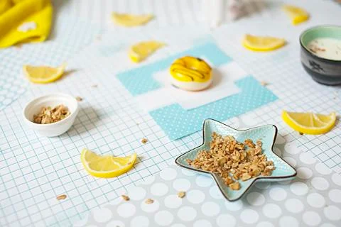 Flat lay, summer, work Stock Photos