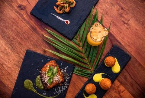 Flat Lay of Three Dishes Stock Photos