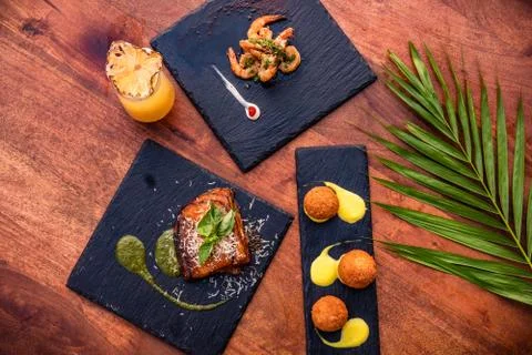 Flat Lay of Three Dishes Stock Photos