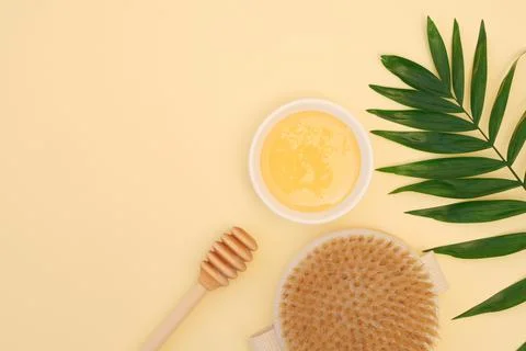 Flat lay of tools for spa body skin care treatments. Anti-cellulite massage with Stock Photos