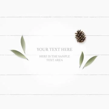 Flat lay top view elegant white composition paper botanic garden plant leaf f Stock Illustration