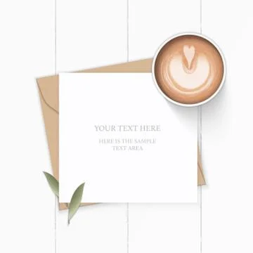 Flat lay top view elegant white composition letter kraft paper envelope natur Illustrazione stock