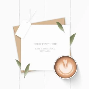 Flat lay top view elegant white composition letter kraft paper envelope natur Stock Illustration