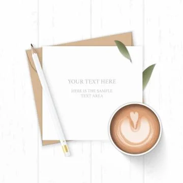Flat lay top view elegant white composition letter kraft paper envelope natur Stock Illustration