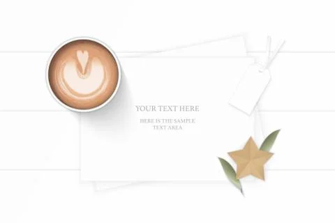 Flat lay top view elegant white composition paper plant leaf and star shape c Stock Illustration
