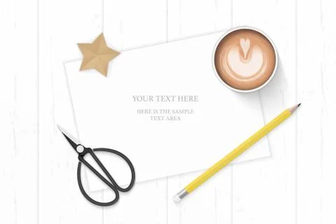 Flat lay top view elegant white composition paper yellow pencil star craft co Stock Illustration