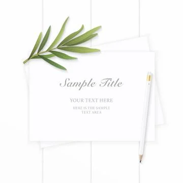 Flat lay top view elegant white composition paper tarragon leaf and pencil on Stock Illustration
