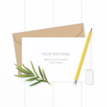 Flat lay top view elegant white composition letter kraft paper envelope yello Stock Illustration
