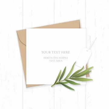 Flat lay top view elegant white composition letter kraft paper envelope natur Illustrazione stock
