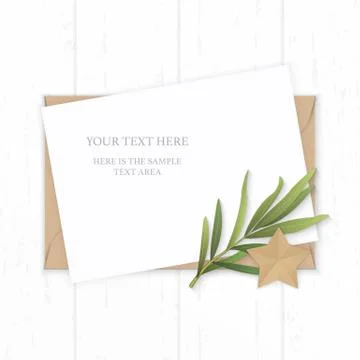Flat lay top view elegant white composition paper kraft envelope star shape c Stock Illustration