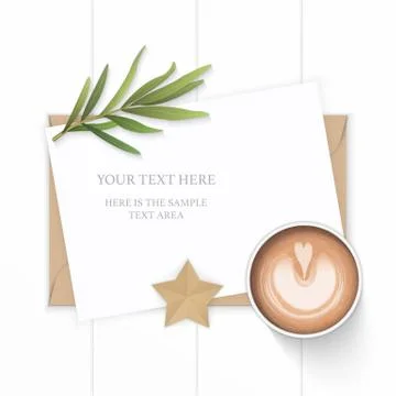 Flat lay top view elegant white composition paper kraft envelope star shape c Stock Illustration