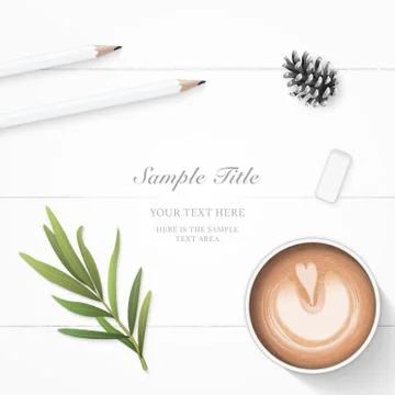 Flat lay top view elegant composition paper pine cone tags pencil eraser tarr Stock Illustration