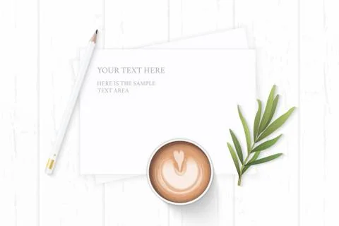 Flat lay top view elegant white composition paper nature leaf coffee tarragon Stock Illustration