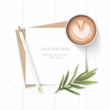 Flat lay top view elegant white composition letter kraft paper envelope natur Stock Illustration