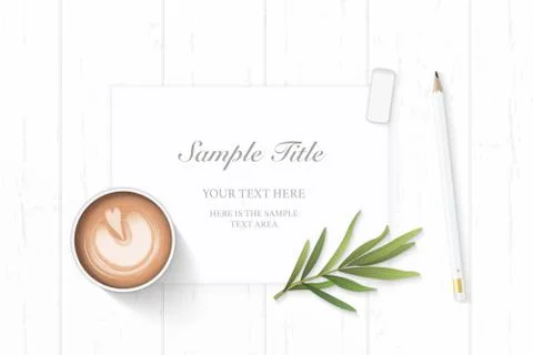 Flat lay top view elegant white Christmas composition paper pencil eraser tar Stock Illustration