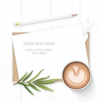 Flat lay top view elegant white composition paper kraft envelope pencil tag t Illustrazione stock