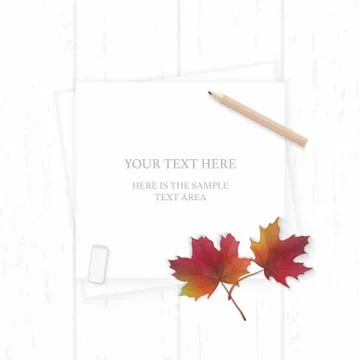 Flat lay top view elegant white composition paper brown pencil eraser and red Illustrazione stock