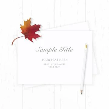 Flat lay top view elegant white composition autumn maple leaf and pencil on w Stock Illustration