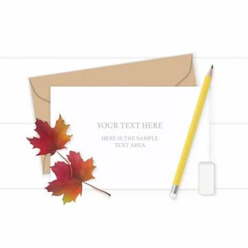 Flat lay top view elegant white composition letter kraft paper envelope yello Stock Illustration