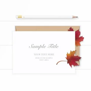 Flat lay top view elegant white composition paper kraft envelope and pencil a Illustrazione stock