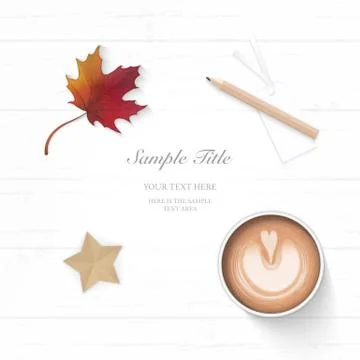Flat lay top view elegant white Christmas composition paper autumn maple leaf Stock Illustration