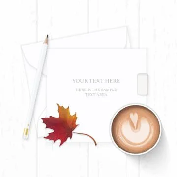 Flat lay top view elegant white composition letter paper envelope pencil eras Illustrazione stock