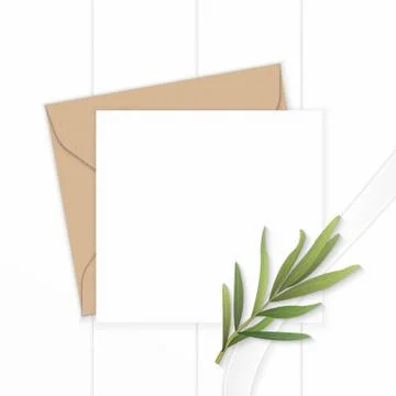 Flat lay top view elegant white composition letter kraft paper envelope tarra Stock Photos