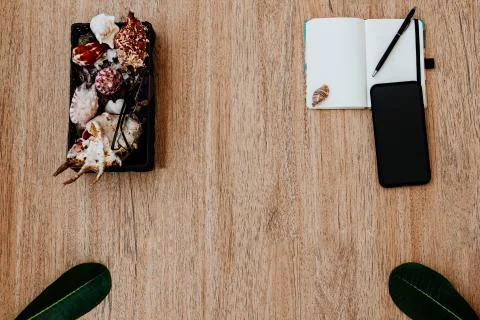 Flat lay, top view of a notepad with white paper and pen for planning Stock Photos