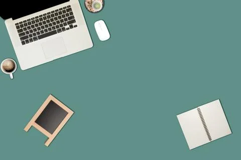 Flat lay, top view office table desk Stock-Fotos