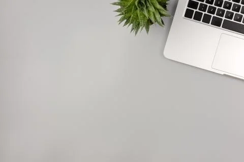 Flat lay, top view of working space, office desk. Workspace with laptop and h Stock Photos