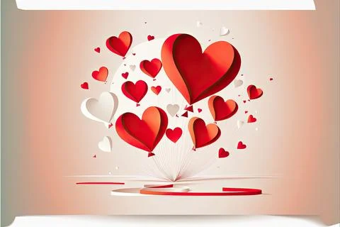 Flat lay Valentine's card, vector 2d, white background, Made by AI,Artifici.. Stock Illustration