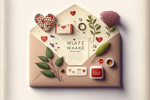 Flat lay Valentine's card, vector 2d, white background, Made by AI,Artifici.. Stock Illustration