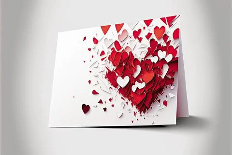 Flat lay Valentine's card, vector 2d, white background, Made by AI Stock Illustration