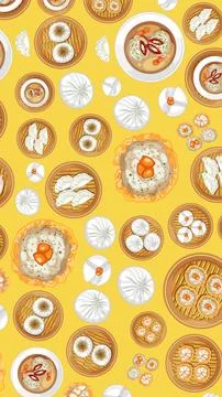 Flat Lay Vector Illustration of Assorted Dim Sum and Dumplings Stock Illustration