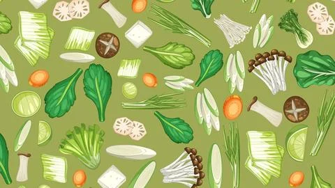 Flat Lay Vector Illustration of Fresh Asian Cooking Ingredients and Vegetable Stock Illustration