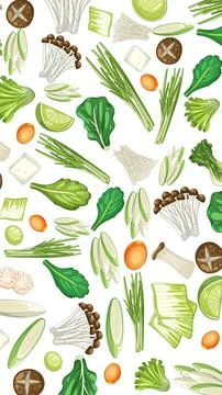 Flat Lay Vector Illustration of Fresh Asian Cooking Ingredients Stock Illustration