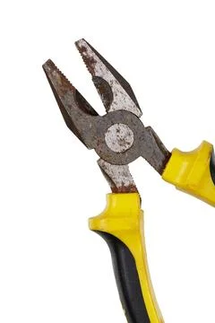 Flat lay of very old Wire Cutters isolated on white Stock Photos