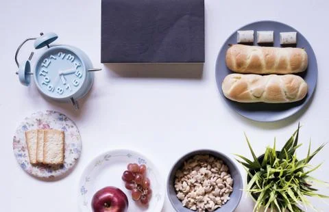 Flat Lay View of Breakfast Table Set up. Foto stock