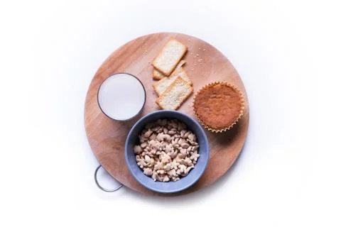 Flat Lay View of Breakfast Table Set up. Stock Photos