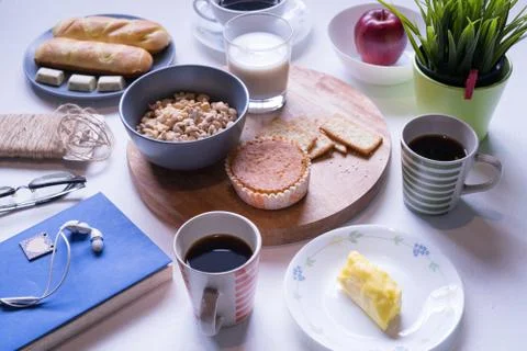 Flat Lay View of Breakfast Table Set up. Фото