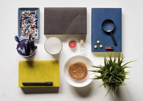 Flat Lay View of Breakfast Table Set up. 库存照片