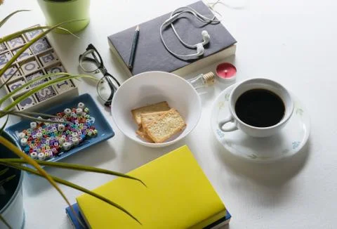 Flat Lay View of Breakfast Table Set up. 스톡 사진
