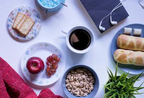 Flat Lay View of Breakfast Table Set up. Фото